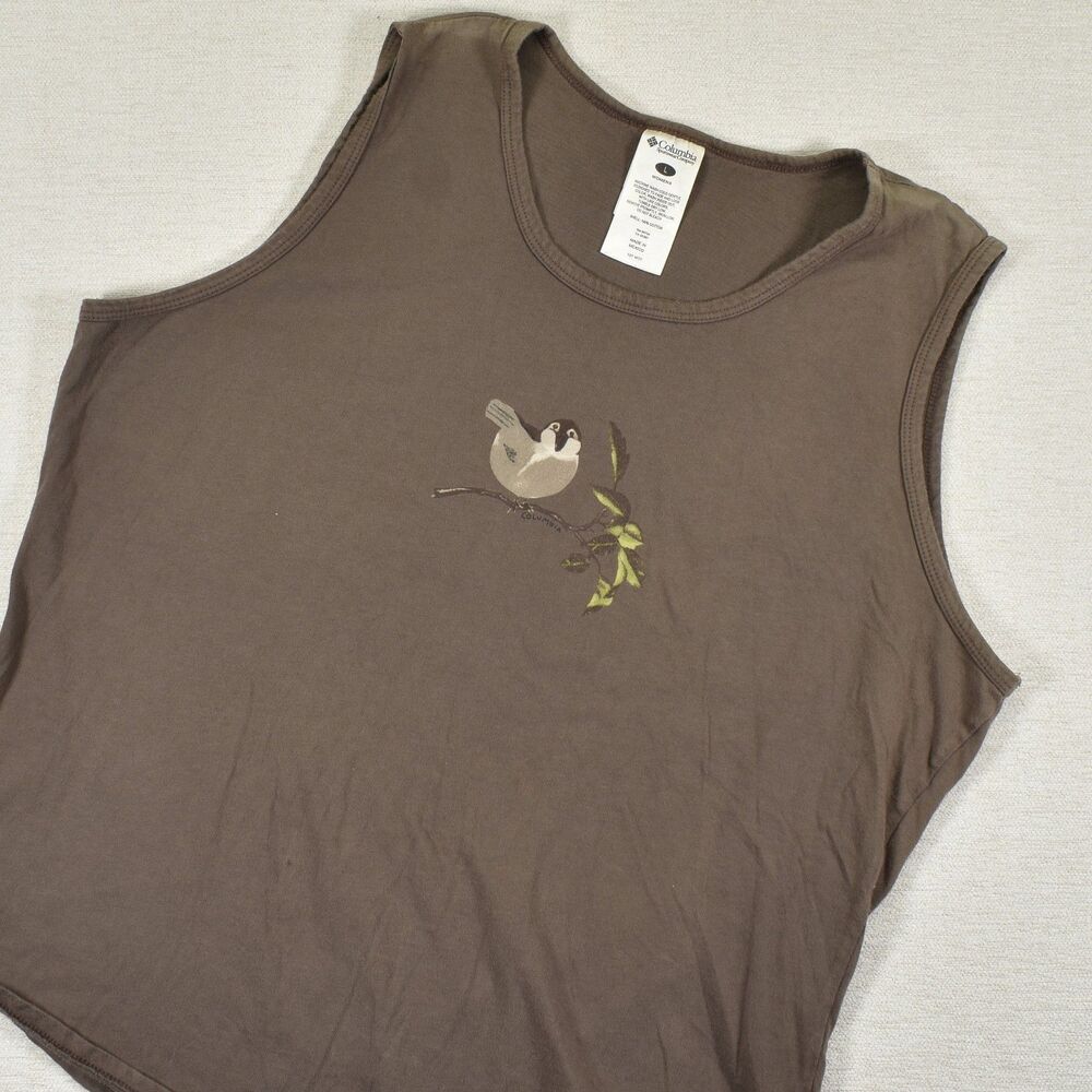 Columbia Sportswear Tank Top Womens Large Brown Cotton Bird Graphic Outdoor